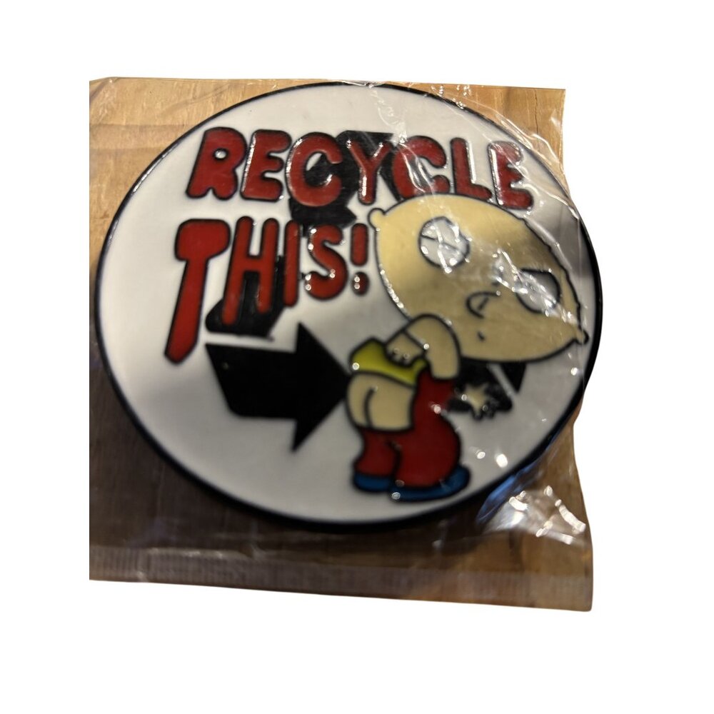 Family Guy Stewie Griffin "Recycle This!" Belt Buckle